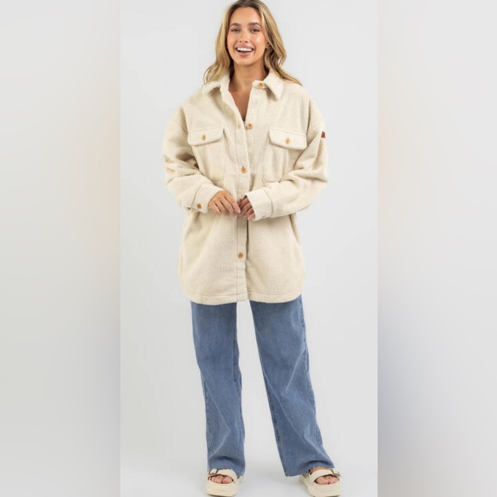 Roxy Over and Out Teddy Jacket in Tapioca oversized Large pockets EUC